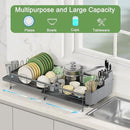 ROTTOGOON Expandable Dish Drying Rack,Multifunctional Adjustable Dish Drainer with Swivel Spout and Anti-Rust Dish Rack with Removable Cutlery & Cup Holders for Kitchen Counter,Dark Grey by CozyNest Decor