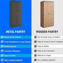 Pantry Cabinet, 75 Inch Tall Kitchen Storage Cabinet, Metal Pantry Cabinets with Doors and Adjustable Shelves, Black Freestanding Food Cupboard for Living, Dinning Room-Assembly Required