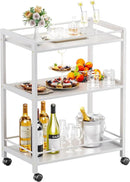 HITNET White Bar Cart, Home Bar Serving Cart, Kitchen Trolley on Wheels with Storage, 3 Tier Rolling Beverage Cart for Living Room Kitchen Home Office by CozyNest Decor