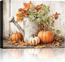 Autumn Pumpkin and Watering Can Canvas Wall Art, Rustic Fall Leaves Print Farmhouse Picture for Thanksgiving Decorations, Fall Wall Art Decor Ready to Hang by CozyNest Decor