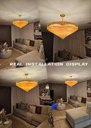 Amber Glass Chandeliers for Dining Room Over Table, 43" Modern Rectangular Dining room Chandelier, Honeycomb Layered Crystal Kitchen Island Long Chandelier Gold Dimmable Ceiling Light for Kitchen by CozyNest Decor