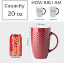 AmorArc Extra Large Coffee Mugs Set of 6, 20oz Ceramic Tall Coffee Mugs with Textured Geometric Patterns for Latte/Tea/Beer/Hot Cocoa, Dishwasher & Microwave Safe, Burgundy by CozyNest Decor