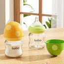 YOHKOH Natural Glass Baby Bottle with Natural Response Nipple, Newborn Anti-Colic Baby Bottles, Wide Neck Mushroom Cap Baby Bottle, Clear (Green, 3.4oz (Pack of 4)) by TinyTreasures Baby Boutique