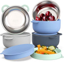 Baby Suction Bowls with Lids 4-Pack, 2-in-1 Stainless Steel 304 Toddler Bowl & Removable Silicone Suction Kids Bowl Plate Set Non Toxic Snack Dishes for Self-Feeding, Ocean Explorer Set by TinyTreasures Baby Boutique