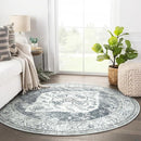 Lahome Boho Round Rugs - 6ft Washable Round Area Rugs for Living Room Grey Non-Slip Throw Dining Room Rug Large Circle Bedroom Rug, Oriental Distressed Print Indoor Rug Round for Entryway Office by TinyTreasures Baby Boutique