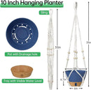 ZMTECH 2 Pack 10 Inch Blue Hanging Planters with Macrame Plant Hanger for Indoor and Outdoor Plants, Self Watering, Drainage Hole, Visible Level Tray by CozyNest Decor