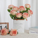 Pink Fake Roses Artificial Flowers - 10 Pcs Fake Artificial Roses Silk Flowers with Stems for Home Wedding Hotel Office Centerpiece Decor（Gradient Pink） by CozyNest Decor