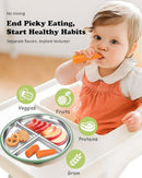 Stainless Steel Toddler Plate with Suction, 8” Divided Plates with Removable Silicone Sleeves for Baby, Non Toxic & BPA Free | Non Slip | Unbreakable Kids Snack Dishes Set of 2, Green & Purple by TinyTreasures Baby Boutique