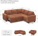 Belffin Plush Corduroy Modular Sectional Sofa with Pull Out Bed Convertible Small Sectional Corner Couch for Living Room Brick Red Couch by CozyNest Decor