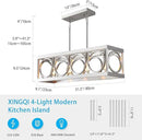 XINGQI Linear Chandelier Brushed Nickel Kitchen Island Light Fixtures 31.5" Rectangle Dining Room Chandeliers, Farmhouse Hanging Large 4-Light Rustic Metal Living Room Office Pendant Lighting by CozyNest Decor