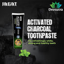 Jagat Activated Charcoal Toothpaste, Teeth Whitening Mint Flavor Toothpaste, Fluoride Free Natural, Removes Plaque, No Artificial Colors, BPA Free, Gum Cure, Vegan - Pack of 3 (4.4 OZ X 3 Tubes) by CozyNest Decor
