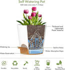 7/6.5/6/5.5/5/4 inch Self Watering Pots for Indoor Outdoor Plants, 6 Pack Plastic Flower Planters with Drainage Holes and Removable Saucers, Plant Pots with Wicking Rope, White Brown by GreenHaven Gardens