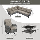 Outdoor Furniture Sectional Sofa L Shaped Couch - Patio Wicker Set with 2 Swivel Glider Chairs, 5 Piece Rattan Patio Conversation Sets with Gray Cushion for Deck Backyard Sunroom by GreenHaven Gardens