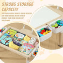Multi Functional Kids Table and 2 Chairs Set, Graffiti & Building Blocks Double-Sided Tabletop, Toddler Play Table with Drawers, Large Storage Space, Gift for Boys/Girls, Burlywood by CozyNest Decor