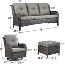 Outdoor Wicker Patio Furniture Set - 5 Piece Rattan Patio Conversation Set with 2 Rocking Swivel Chairs,2 Ottomans and 1 Sofa for Porch Deck Backyard Garden(Brown/Grey) by GreenHaven Gardens