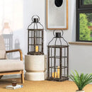 Glitzhome Farmhouse Oversized Wood Metal Lanterns Decorative Hanging Candle Lanterns Set of 2, Black (No Glass) by CozyNest Decor