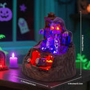 innodept12 Animated Halloween Small Village House - Moving Train and Skull Ghosts Tombstones Figurines with Pre-Lit Spooky Voice, Battery Operated, Not Including