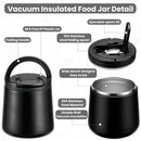 20oz Insulated Vacuum Food Jar with Buckle Lid,Soup Thermo for Hot Food Kids,Wide Mouth Leakproof Stainless Steel Lunch Container with Spoon-Black by TinyTreasures Baby Boutique