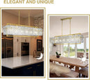 IKK Modern Rectangle Gold Crystal Chandeliers for Dining Room, 42" Large Rectangular Water Ripple Glass Island Light Fixture, Elegant Linear Lighting for Kitchen Island, Living Room, L42 x W11 x H12 by CozyNest Decor