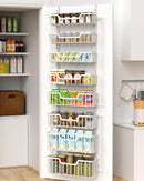 Over The Door Pantry Organizer, 8-Tier Pantry Door Organizer Shelves | 3 Sizes | Adjustable Basket | Metal Hanging Spice Rack for Kitchen, Pantry, Cabinet, Back of Door Seasoning Rack, White by CozyNest Decor