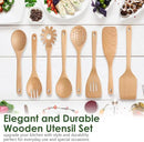 Wooden Spoons for Cooking, 8 Pcs Beech Wood Wooden Kitchen Cooking Spoon Utensil Tools Set Includes Spatula Skimmer Pasta Scoop Non-Stick Cookware Safe by HOWHONG by CozyNest Decor