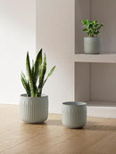 LE TAUCI Fluted Ceramic Planters Set of 3 – 8.3/7 / 5.7 in Star White Reactive Cylinder Indoor Plant Pots with Drainage Plug & Mesh, Glossy Stoneware Flower Pots for Succulents Herbs by CozyNest Decor