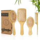 Bamboo Hair Brush and Comb Set for Women Men and Kids,Natural Bamboo wood Wide-tooth brush and tail comb - Paddle Detangling Brush for Wet Dry Curly Hair by TinyTreasures Baby Boutique