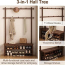 Hall Tree, Coat Rack with Shoe Storage, Wooden Hall Tree with Bench, 11 Hooks and 2-Tier Storage Shelves, Entryway Bench with Coat Rack (39.3" - Deep Walnut) by CozyNest Decor