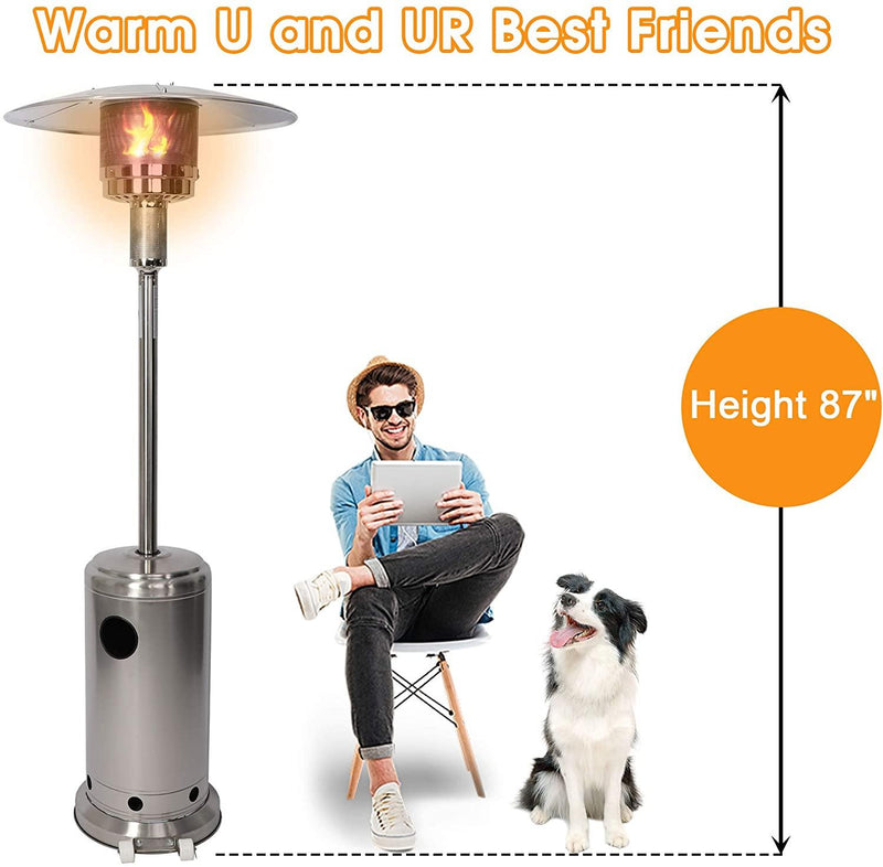 Outdoor Patio Heater Standing Gas LP Propane Heater with Wheels 87 Inches Tall 36000 BTU for Commercial Courtyard (Silver)