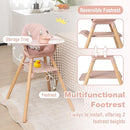 BABY JOY Baby High Chair, 6 in 1 Convertible Wooden High Chair for Babies & Toddlers with Adjustable Legs, Double Removable Tray, Safety Harness & Waterproof PU Cushion (Pink) by TinyTreasures Baby Boutique