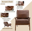 Mid Century Modern Accent Chair with Ottoman, Farmhouse PU Upholstered Living Room Armchair and Ottoman Set, 23" Seat Wide Retro Leisure Lounge Chair with Wood Frame for Home, Bedroom, Office, Brown by CozyNest Decor