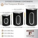 Moss & Stone 3-Piece Black Canisters Sets For The Kitchen, Airtight Canister Set With See Through Window, Storage Jars for Coffee Container, Tea Organizer & Sugar Canister, Black Kitchen Canisters by CozyNest Decor