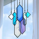 HDCRYSTALGIFTS Stained Glass Window Hanging Suncatchers - 7 Pieces Handcrafted Element Earth Tones Set,Modern Blue Wall Art Sun Catchers Indoor Window Glass Decor Gifts for Mom,Grandma by GreenHaven Gardens