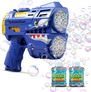 Rechargeable Blue Shark Bubble Guns for Kids, LED Light Up Bubble Machine Blower with 2 Bottles Bubble Refill Solution for Kids, Bubble Makers Blaster for Toddlers, Summer WeddingToys Gift by TinyTreasures Baby Boutique