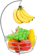 Livabber Countertop Fruit Basket Bowl with Banana Hanger, Modern Standing Fruit Vegetable Bowl Storage, with Banana Tree Holder for Kitchen Dinning Table (Round Metal, Chrome) by CozyNest Decor