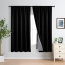 XWZO 100% Blackout Curtain Panels - Extra Wide Thermal Insulated Black Liner, Noise Reducing and Heat Blocking Rod Pocket Drapes for Hall and Studio Windows with Tiebacks, Black, W70 x L63, Set of 2 by TinyTreasures Baby Boutique