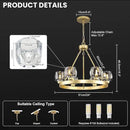 Gold Wagon Wheel Chandelier, 24 Inch Brass Chandeliers with Unique Glass Shade, 6-Light Crystal Farmhouse Wagon Wheel Chandeliers for Dining Room, Round Chandelier for Living Room, Foyer, Entryway by CozyNest Decor