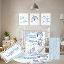 Personalized Baby Crib Bedding Set, 5 Pcs Custom Name Nursery Bedding Set, Blue Dolphin Baby Bedding Set for Girls Boys, Double Layer Baby Crib Sets, Customized Gifts for Toddlers Kids Infants by TinyTreasures Baby Boutique