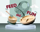 Bamboo Baby Feeding Set for Infants & Toddlers - Baby Essentials, Non-Toxic, Sustainable, Bamboo Suction Plate & Bowl, Bib, Sippy Cup w/Lid & Straw, Perfect Baby Shower Gifts (Pine Gray) by TinyTreasures Baby Boutique