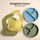 KeaBabies 2-Pack Silicone Baby Bibs for Eating - Sturdy Food-Grade Silicone Bibs for Babies Girl, Boy, Large Food Catcher, Clean & Put On Easily, Waterproof Toddler Feeding Essentials (Olives) by TinyTreasures Baby Boutique