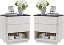 Nightstand Set of 2 with Charging Station, 22" Large Modern Bedside Table with 2 Drawers Storage,Push-to-Open End Table for Bedroom,Living Room,Off White by CozyNest Decor
