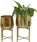 CosmoLiving by Cosmopolitan Metal Indoor Outdoor Planter Deep Recessed Hammered Dome Large Planter Pot with Removable Stand, Set of 2 Planters 17", 19"H, Gold by GreenHaven Gardens