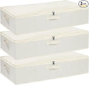 Under the Bed Storage Bins, Closet Organizers with Reinforced Handles for Blanket, Sheets, Pillows, Towels, Shoes, Beige, 3 Pack, 23.6 x 11.8 x 5.9 Inch by CozyNest Decor