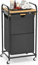 Laundry Hampers 1 Section, Laundry Sorter with Removable Shelf and Pull-Out Bags, Clothes Hampers with Wheels Rolling Cart Basket for Laundry Room Bathroom, 50 L (Black) by CozyNest Decor