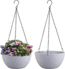 8 inch Small Hanging Planters for Indoor Outdoor Plants, 2 Pack Hanging Flower Pots with Drainage Holes and Chain for Garden Porch, Plastic Hanging Baskets for House Plants, Speckled Grey by CozyNest Decor