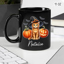 Custom Halloween Orange Tabby Coffee Cup, Personalized Name Orange Tabby with Pumpkins Ceramic Mug, Cat Witch Pumpkin Mug 11oz 15oz, Pet Cat Halloween Black Cup, Gift Idea for Pet Enthusiast by TinyTreasures Baby Boutique