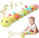 Baby Toys 0 to 12 Months, Musical Stuffed Animal Activity Soft Toys with Multi-Sensory Crinkle, Rattle and Textures, Infant Tummy Time Toys for Newborn Boys Girls, Caterpillar, Yellow by TinyTreasures Baby Boutique