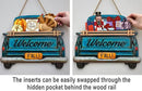 Interchangeable Welcome Sign for Front Door Blue Farmhouse Truck Decor Hanging Sign with 11 Interchangeable Seasonal and Holiday Decor Signs 12x14 in. (Blue Farmhouse Truck) by CozyNest Decor