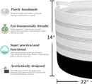 XXXLarge Cotton Rope Basket 22" X 22"X 14" Blanket Basket for Living Room Woven Basket Soft Baby Laundry Blanket Basket Nursery Bin Toy Basket with Handle White+Black by TinyTreasures Baby Boutique