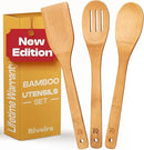 Riveira Bamboo Wooden Spoons for Cooking 3-Piece, Apartment Essentials Wood Spatula Spoon Nonstick Kitchen Utensil Set Premium Quality Housewarming Gifts for Everyday Use by CozyNest Decor